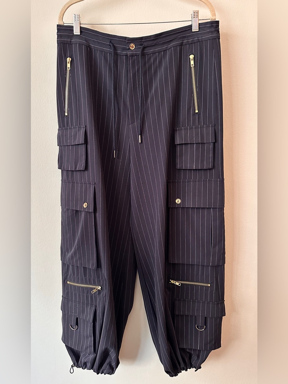 Cynthia Rowley’s Navy Pinstripe Cargo Jogger Pants